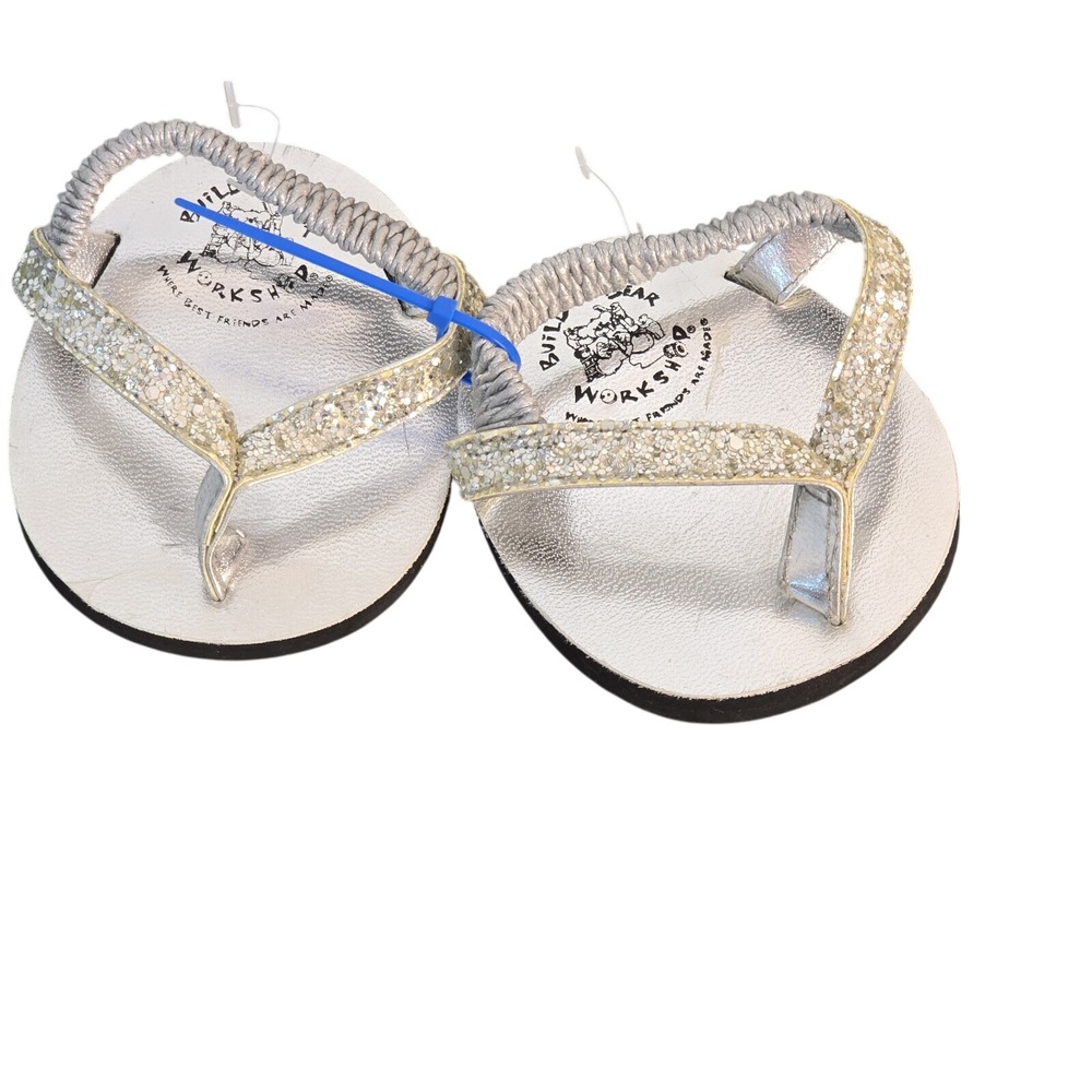 Build-A-Bear Workshop Silver Glitter Flip Flop Sandals Plush Toy Shoes Accessory